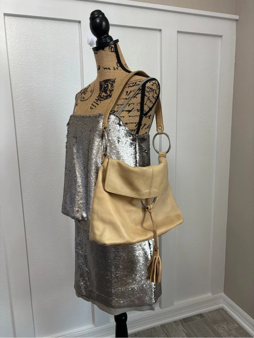 Alfani Beige Shoulder Bag with Ring & Tassel